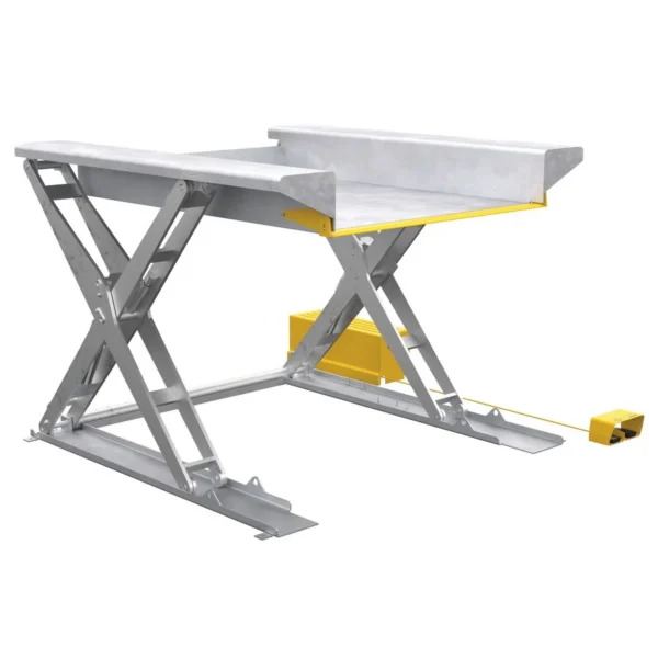 Partially Stainless Steel Ground Lift Scissor Table 52 In. x 70 In. 4000 Lb. Capacity Blue