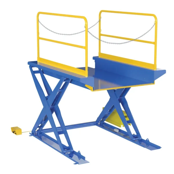 Steel Ground Lift Scissor Table 52 In. x 84 In. 3000 Lb. Capacity Blue
