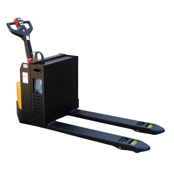 Steel Pallet Truck with Rider Platform 20 In. x 48 In. 4500 Lb. Capacity Black
