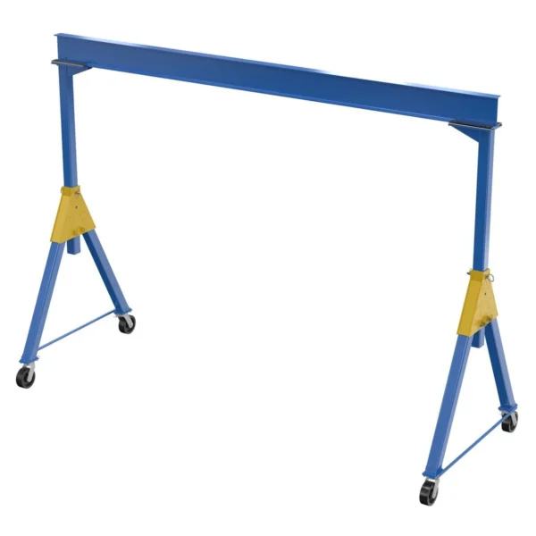 Steel Knockdown Fixed Gantry Crane with Phenolic Casters 15 Ft. 8000 Lb. Capacity Blue