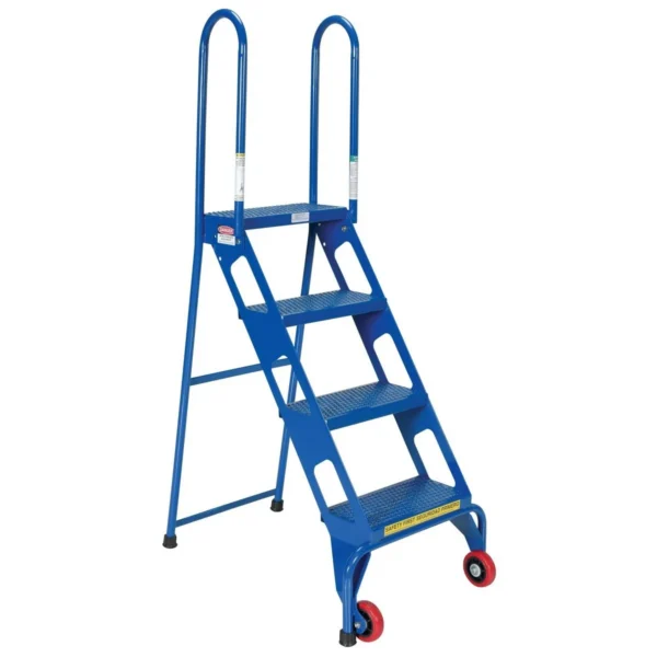 Steel Folding Ladder with Wheels 4 Step 350 Lb. Capacity Blue