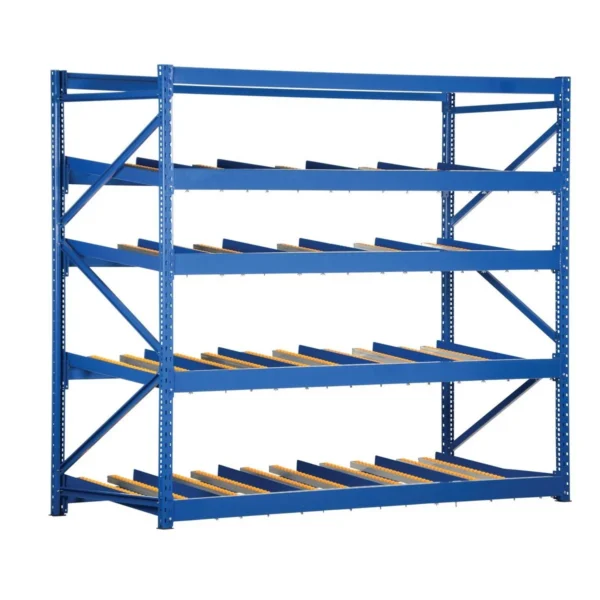 Steel Carton Flow Rack 3 Ft. Length 4 Level 1,000 Lb. Capacity Blue