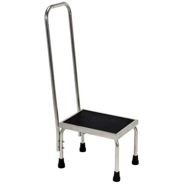 Stainless Steel Foot Stool with Hand Rail 11-1/4 In. x 16-1/4 In. x 37 In. 250 Lb. Capacity Silver