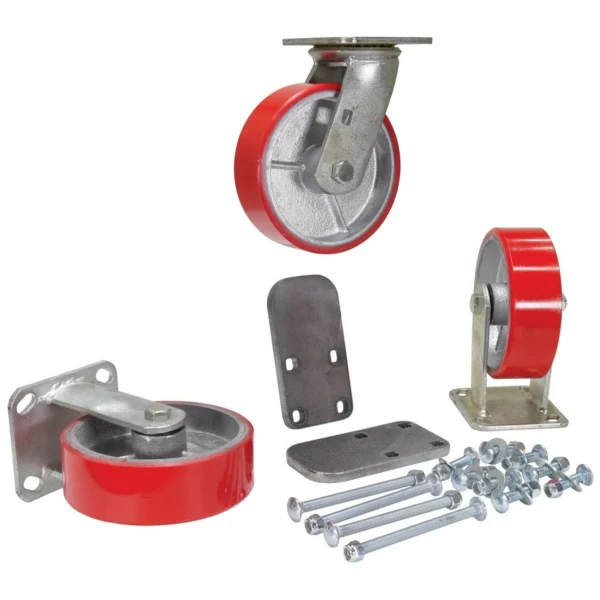 Poly On Steel Caster Kit 6 In. x 2 In. 3,600 Lb. Capacity Red