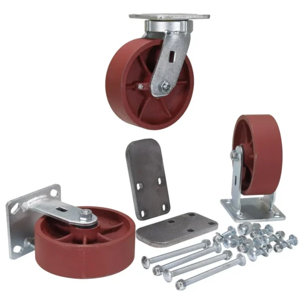 Ductile Steel Caster Kit 6 In. x 2 In. 6,000 Lb. Capacity Maroon