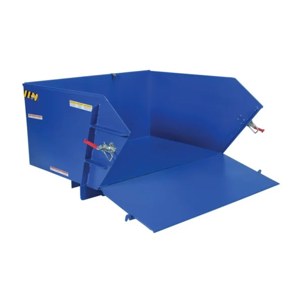 Steel Light Duty Self Dumping Hopper with Fold Down Front 1 Cubic Yard 2000 Lb. Capacity Blue