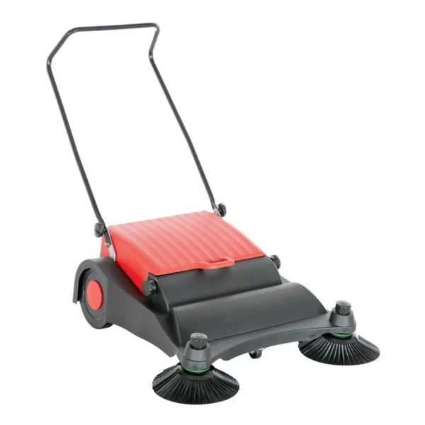Plastic/Steel Large Belt Driven Manual Brush Sweeper 9 Gallon Capacity Red/Black