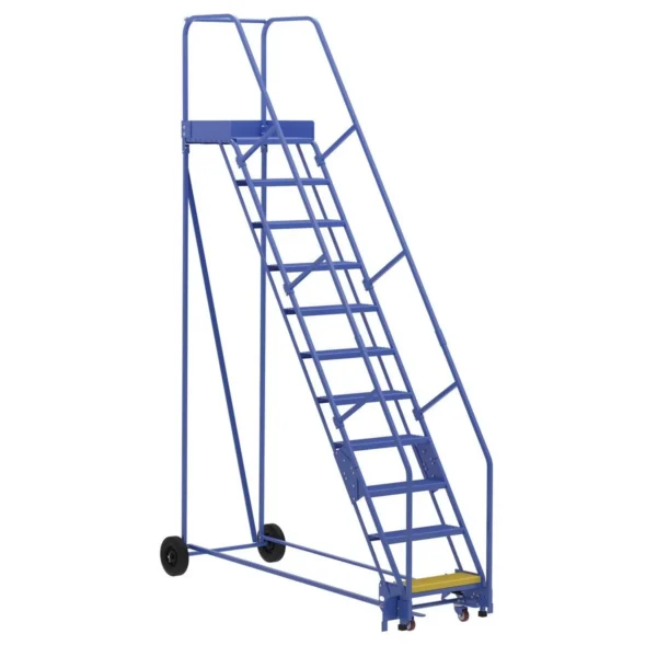 Steel Rolling Warehouse Ladder 58 Degree 11 Perforated 23-9/16 In. Step Width 350 Lb. Capacity Blue