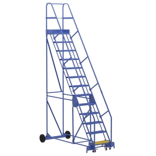 Steel Rolling Warehouse Ladder 58 Degree 13 Perforated 23-9/16 In. Step Width 350 Lb. Capacity Blue
