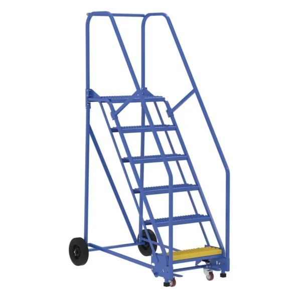 Steel Rolling Warehouse Ladder 58 Degree 6 Grip Strut 23-9/16 In. Step Width 350 Lb. Capacity Blue