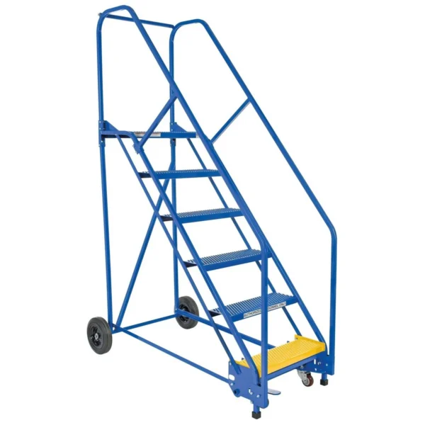 Steel Rolling Warehouse Ladder 50 Degree 6 Perforated 23-9/16 In. Step Width 350 Lb. Capacity Blue