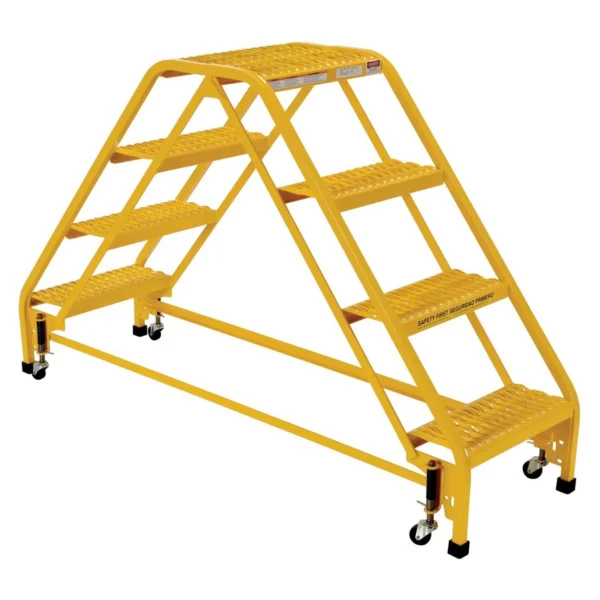 Steel Double Sided Step Ladder 4 Grip Strut 16-13/16 In. Step Width 350 Lb. Capacity Yellow