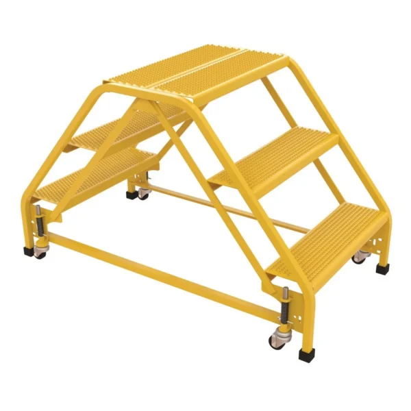 Steel Double Sided Step Ladder 3 Perforated 23-9/16 In. Step Width 350 Lb. Capacity Yellow