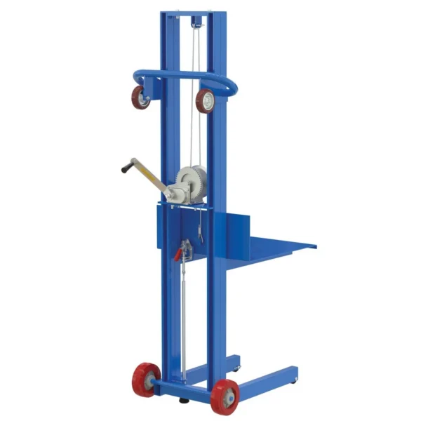 Steel Lite Load Lift With Winch, Fixed Wheels and Manual Floor Lock 20 In. x 20 In. Platform 400 Lb. Capacity Blue
