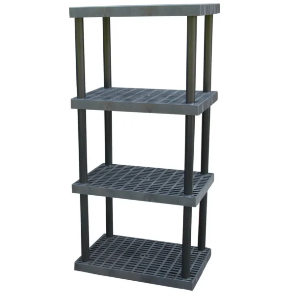 Plastic Bulk Shelf and Storage 4 Shelves 24 In. x 36 In. x 75 In. 1000 Lb. Capacity Black