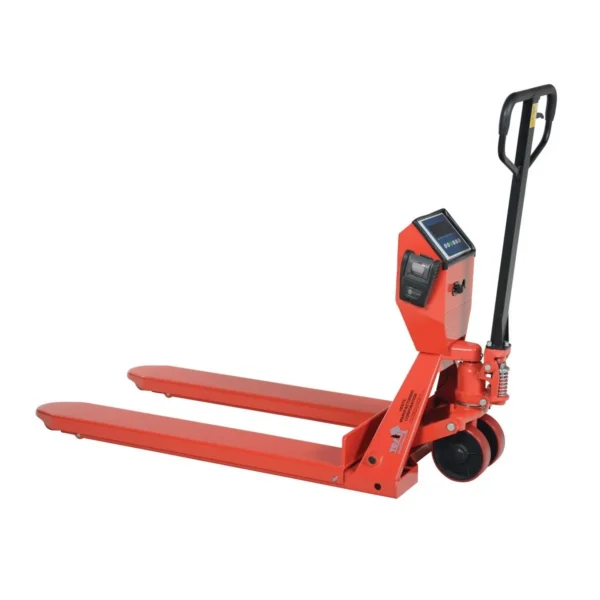 Steel Low Profile Pallet Truck with Scale and Printer 66 In. x 28 In. x 48 In. 5000 Lb. Capacity Red