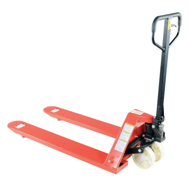 Steel Economic Pallet Truck with Nylon Wheel 61 In. x 27 In. x 48 In. 5500 Lb. Capacity Red