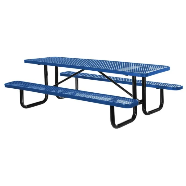 Steel Picnic Table Expanded Metal Rectangle Top 30 In. x 72 In. Blue