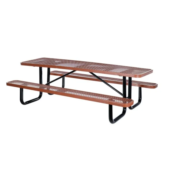 Steel Picnic Table Expanded Metal Rectangle Top 30 In. x 72 In. Brown