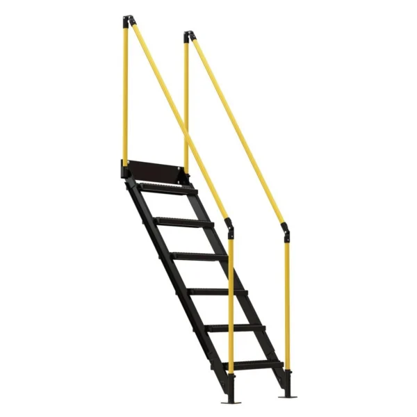 Steel Personnel Work Platform Stairs 6 Step 70 In. Tall Black/Yellow