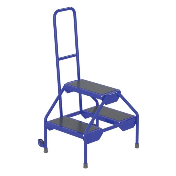 Steel Portable Two-Step Rolling Ladder Rubber Matting 23-1/2 In. x 20-9/16 In. x 42 In. 300 Lb. Capacity Blue