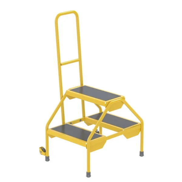 Steel Portable Two-Step Rolling Ladder Rubber Matting 23-1/2 In. x 20-9/16 In. x 42 In. 300 Lb. Capacity Yellow