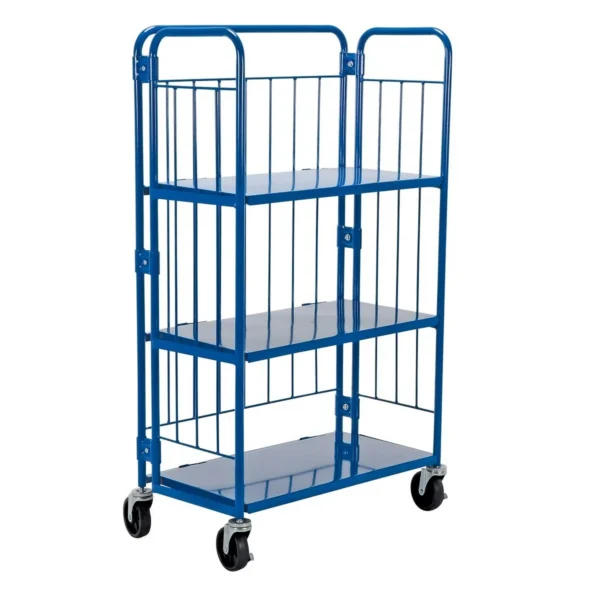 Steel Foldable/Nestable Roller Container 3 Shelf 18 In. x 34 In. x 59 In. 990 Lb. Capacity Blue