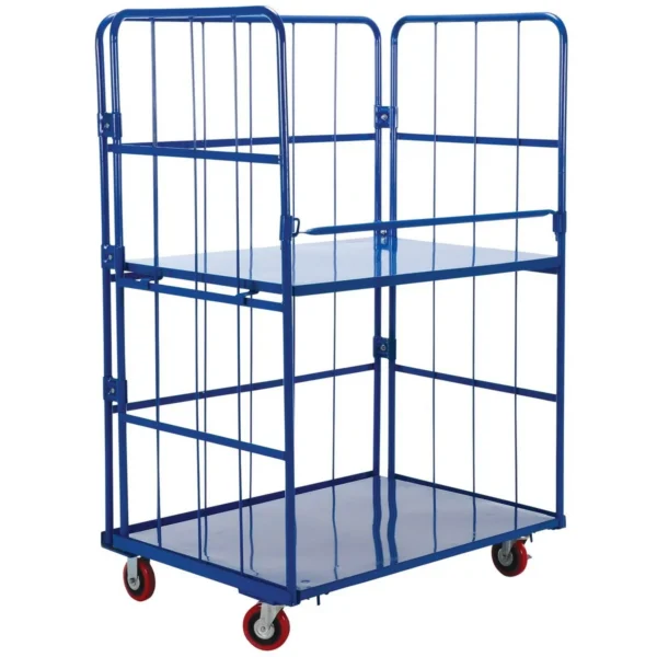 Steel Foldable/Nestable Roller Container 2 Shelf 31-1/4 In. x 43-5/8 In. x 65-1/2 In. 1100 Lb. Capacity Blue