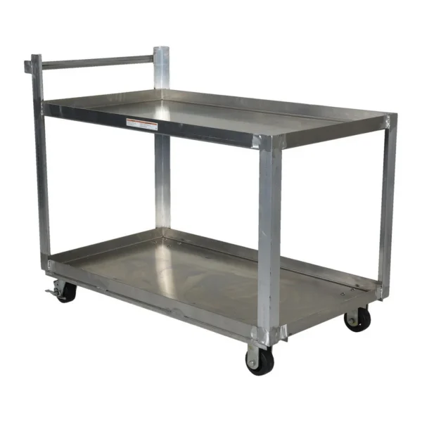 Aluminum Service Cart 2 Shelves 42-1/4 In. x 27-7/8 In. x 40-1/2 In. 660 Lb. Capacity Silver