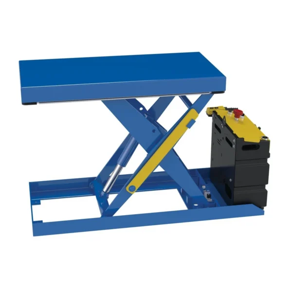 Steel Scissor Lift Table DC Power 51-9/16 In. x 20-1/2 In. x 32 In. 1,000 Lb. Capacity Blue