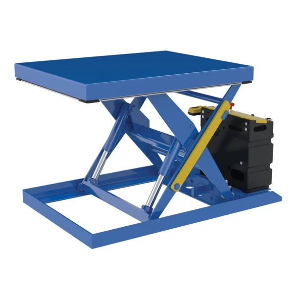 Steel Scissor Lift Table DC Power 54-1/8 In. x 32-1/2 In. x 32 In. 2,000 Lb. Capacity Blue