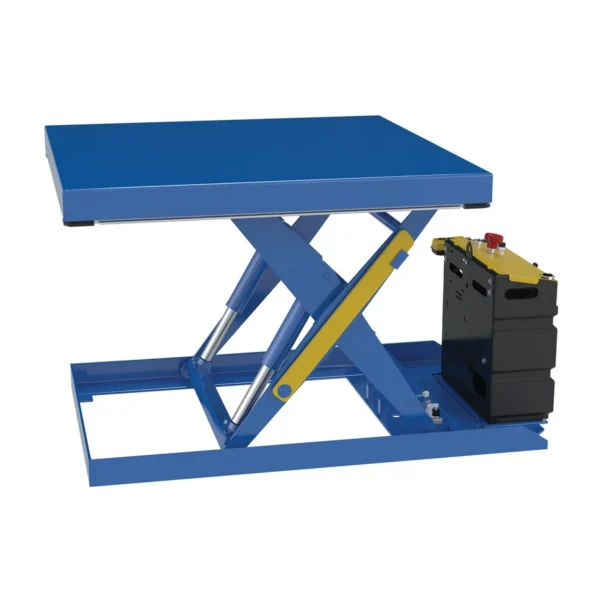 Steel Scissor Lift Table DC Power 55-7/16 In. x 42-3/8 In. x 32 In. 2,000 Lb. Capacity Blue