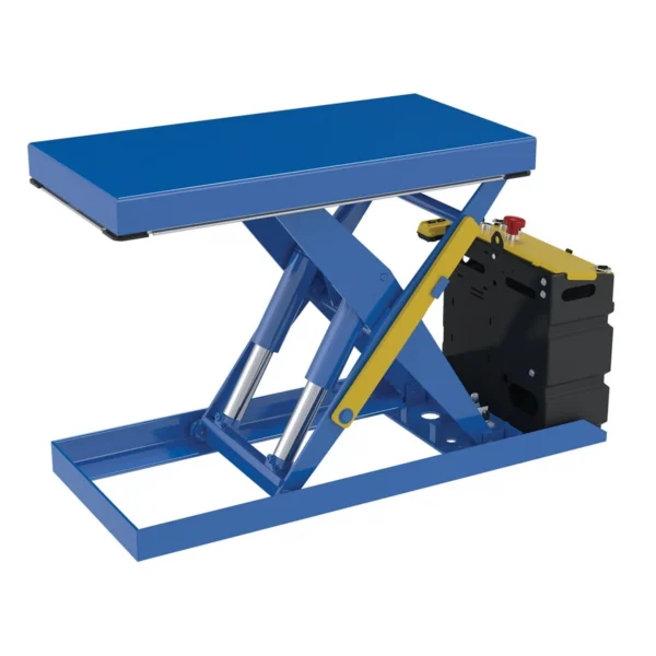 Steel Scissor Lift Table DC Power 51-9/16 In. x 20-1/2 In. x 32 In. 2,500 Lb. Capacity Blue