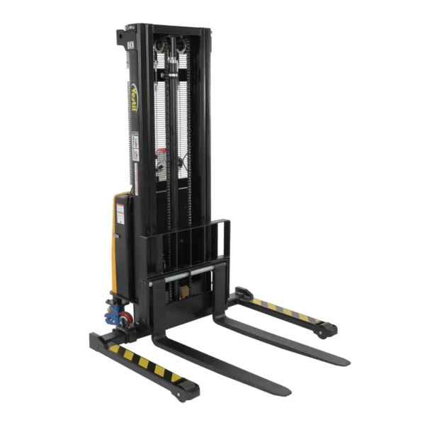 Steel Adjustable Stacker with Power Traction Drive System 137 In. Raised Height 2,000 Lb. Capacity Yellow