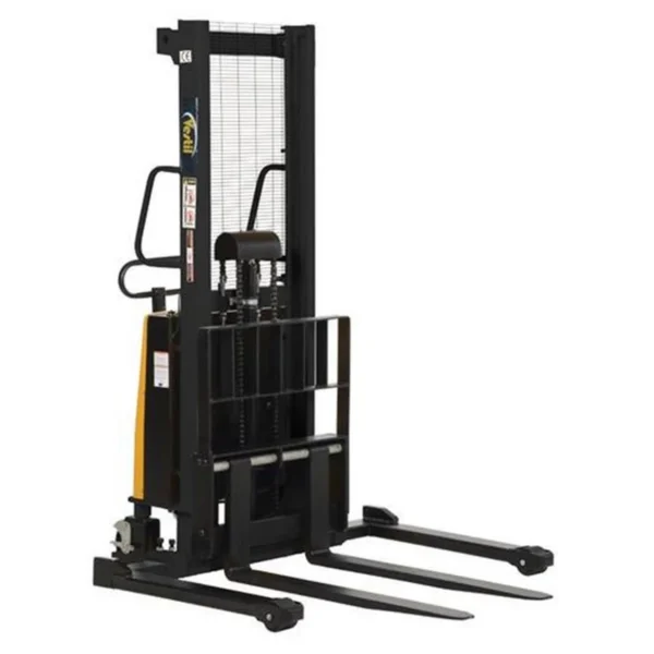 Steel Adjustable Stacker with Powered Lift 63 In. Raised Height 3,000 Lb. Capacity Black