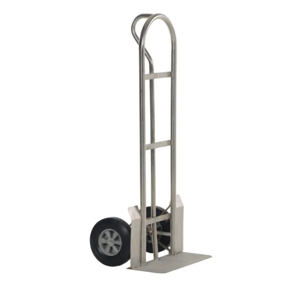 Stainless Steel Heavy Duty P-Handle Truck with Hard Rubber Wheels 600 Lb. Capacity Silver