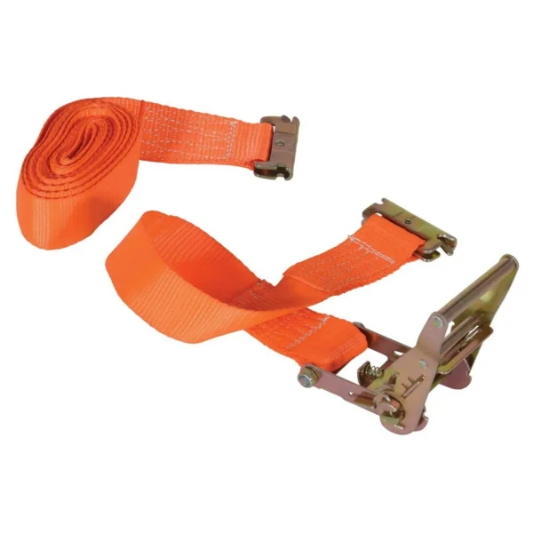 Polyester Ratcheting Cargo Strap with E-Clip 16 Ft. Working Length 1,200 Lb. Working Load Orange
