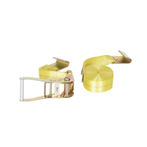 Polyester Ratcheting Cargo Strap with Flat Hook 27 Ft. Working Length 3,325 Lb. Working Load Yellow