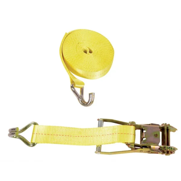 Polyester Ratcheting Cargo Strap with Rod Hook 27 Ft. Working Length 3,325 Lb. Working Load Yellow