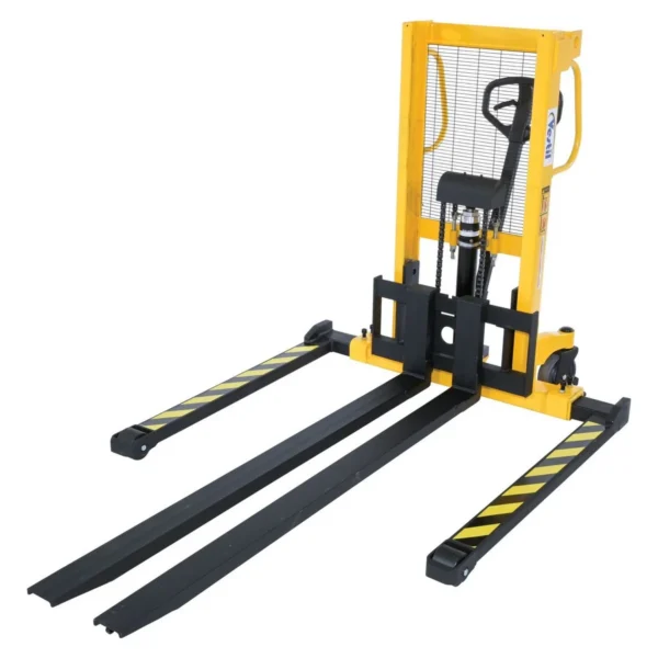 Steel Manual Stacker Adjustable Forks/Legs 550 Lb. Capacity Black / Yellow
