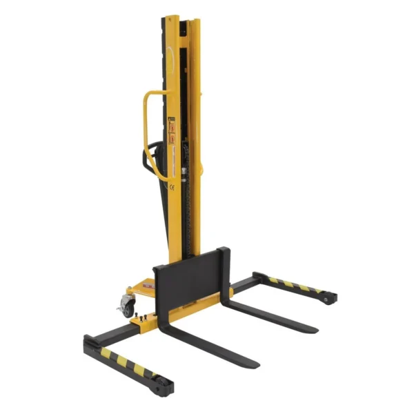 Steel Manual Stacker Narrow Mast Adjustable Forks/Legs 1,000 Lb. Capacity Black/Yellow