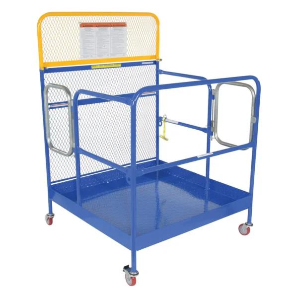 Steel Work Platform With Poly Casters and 2 Door Entry 48 In. x 48 In. 1,000 Lb. Capacity Blue