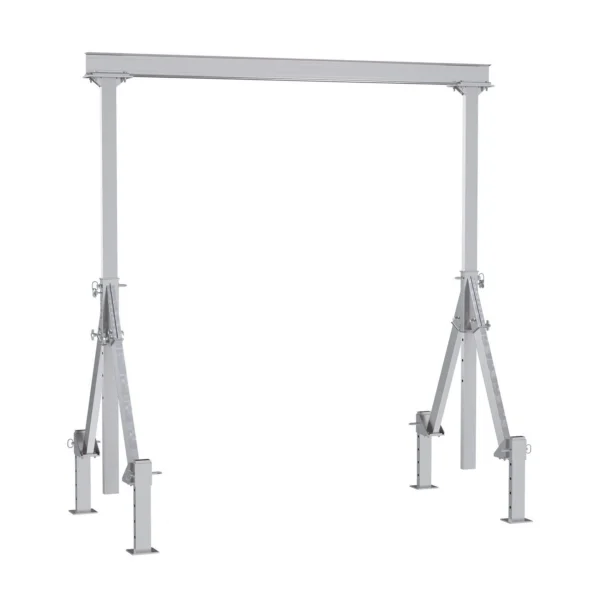 Aluminum Adjustable Height Gantry Crane With Adjustable Leveling Option 10 Ft. Wide X 12 Ft. Max Usable Height 2,000 Lb. Capacity Silver