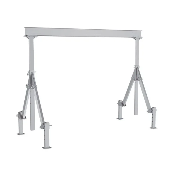 Aluminum Adjustable Height Gantry Crane With Adjustable Leveling Option 12 Ft. Wide X 10 Ft. Max Usable Height 2,000 Lb. Capacity Silver